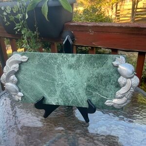 An Arthur Court Green Marble Serving Board With Aluminum Handles Vintage